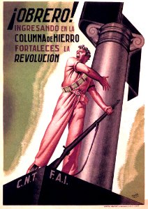 BAUSSET RIBES, Eleuterio. ¡Obrero! Ingresando en la Columna de Hierro fortaleces la revolución, c. 1937.. Free illustration for personal and commercial use.