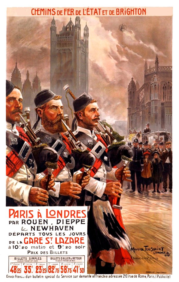 TOUSSAINT, Maurice.  Paris à Londres, Chemins de fer de l'Etat et de Brighton, 1907.