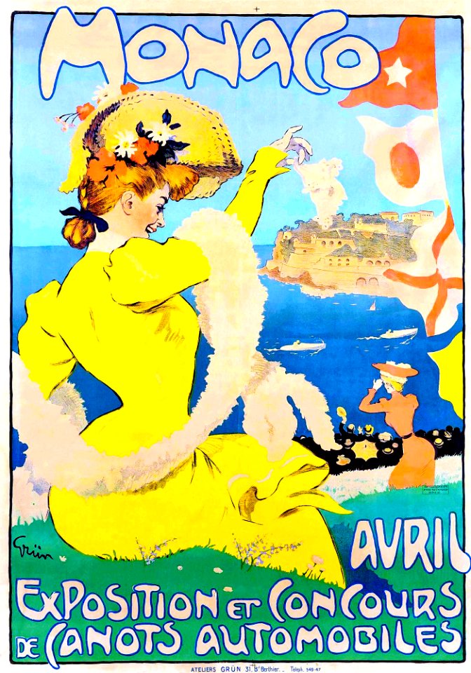 GRÜN, Jules Alexandre.  🇫🇷  Monaco, Avril Exposition et Concours de Canots Automobiles, c. 1908.