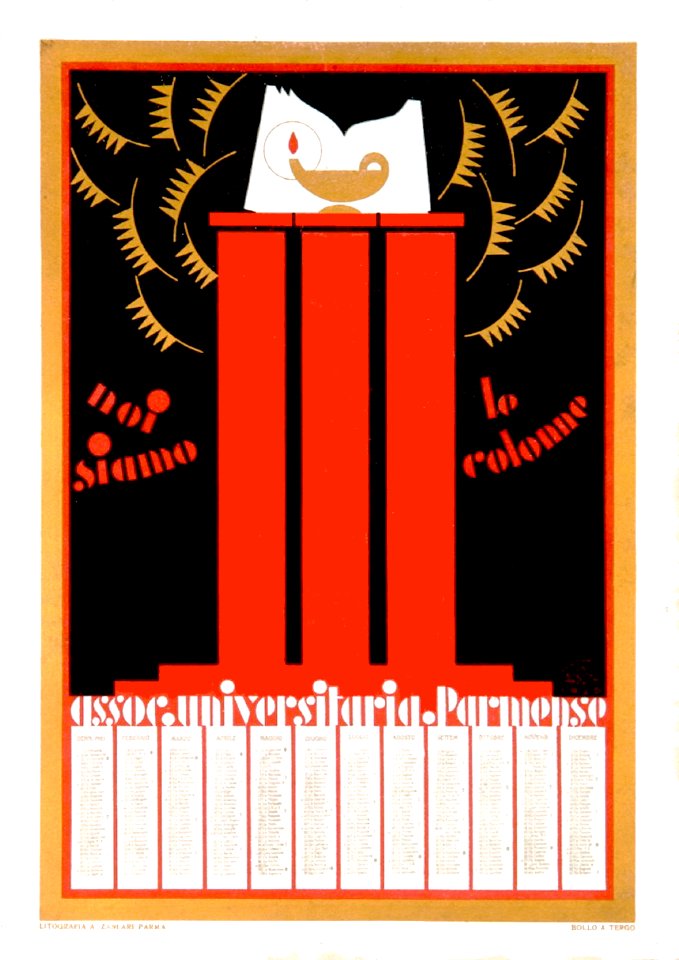 CARBONI, Erberto (LINCE).  "Noi siamo le colonne", Calendario, Assoc. Universitaria Parmense, 1926.