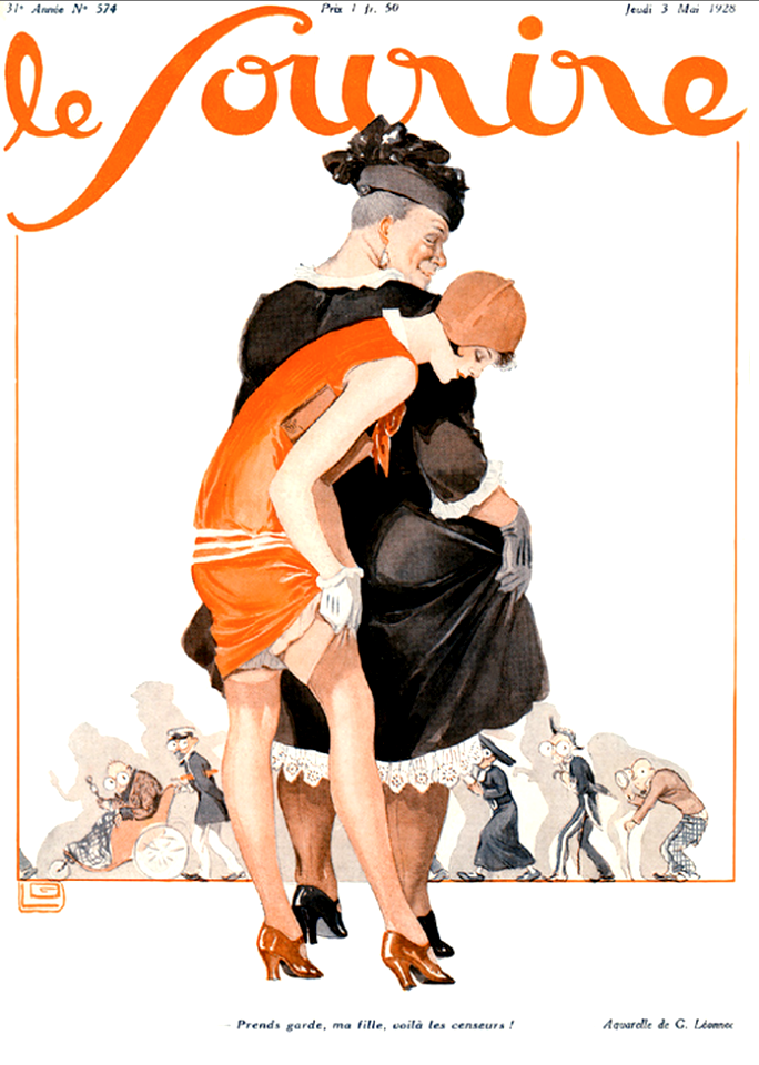 LÉONNEC,  Georges Paul Gaston.  "Prends garde, ma fille, voilà les censeurs", Le Sourire, 1928.