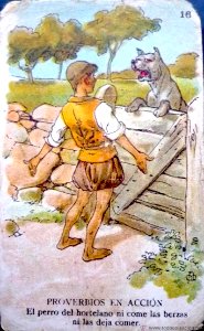 MESTRES i OÑÓS, Apel•les. Proverbios en acción, "El perro del hortelano ni come las berzas ni las deja comer".