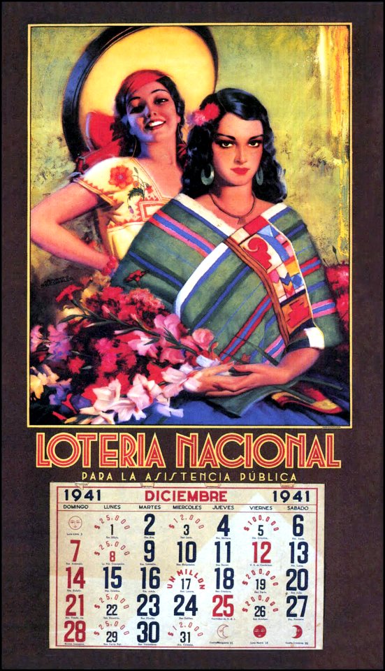 DRECHSLER, Armando. 🇲🇽  Dos Amigas, calendario, Lotería Nacional, 1941.