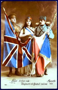 Hand-tinted British-French postcard, 1915.