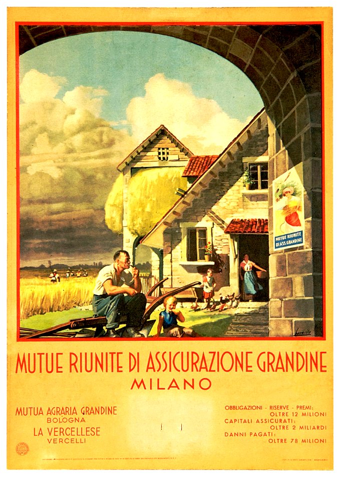 BOCCASILE, Gino (1901-1952).  🇮🇹  Calendar, Mutue Riunite di Assicurazione Grandine, Milano, 1935.