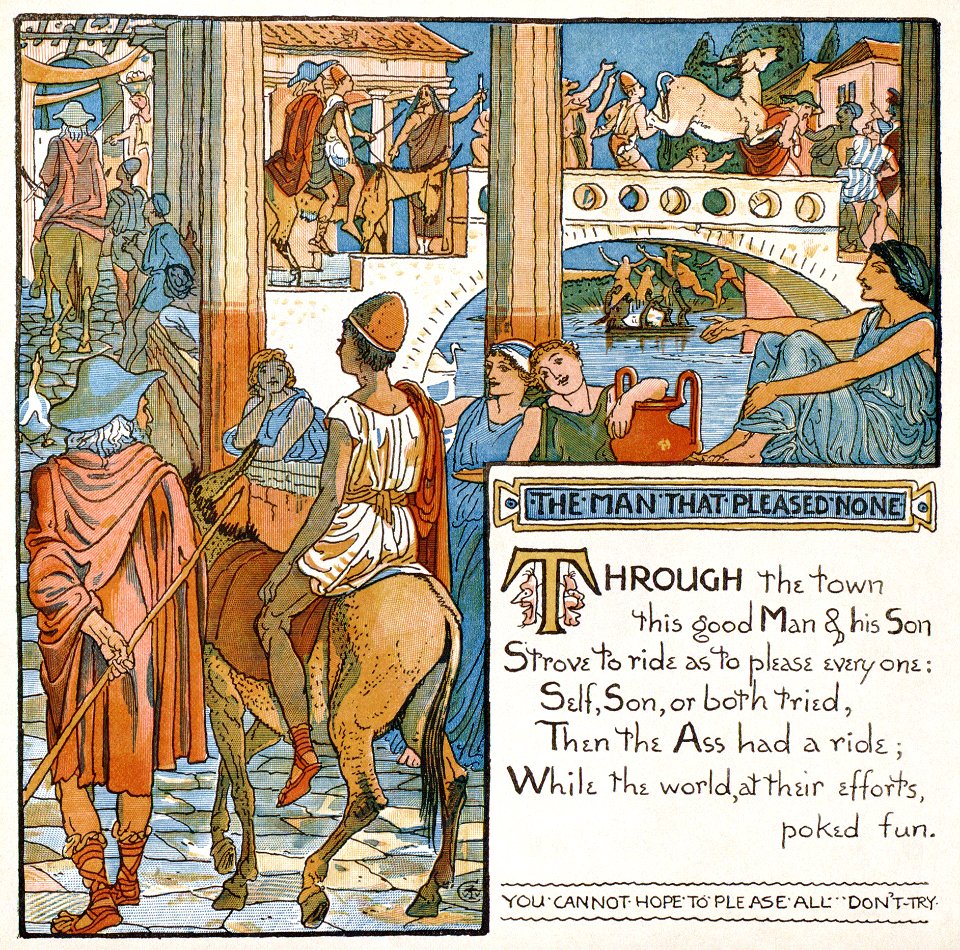 CRANE, Walter.  Fable of the Miller's Son and the donkey.