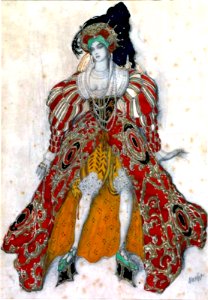 BAKST, Lev Samoilovich (Leon Bakst). Costume design for Potiphar's wife in the ballet, "The Legend of Joseph", 1914.. Free illustration for personal and commercial use.