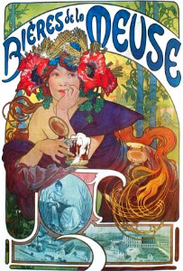 Alphonse Mucha - A26 Bieres De La Meuse, c.1897.. Free illustration for personal and commercial use.
