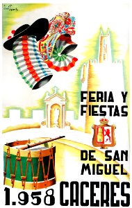 GARCÍA, Juan. Feria y Fiestas de San Miguel, Cáceres, 1958.. Free illustration for personal and commercial use.