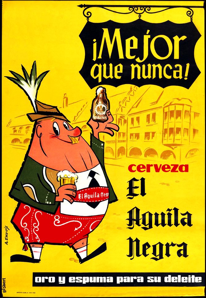 ENGUIX, A.  Cerveza El Aguila Negra, ¡Mejor que nunca!, c. 1950s.
