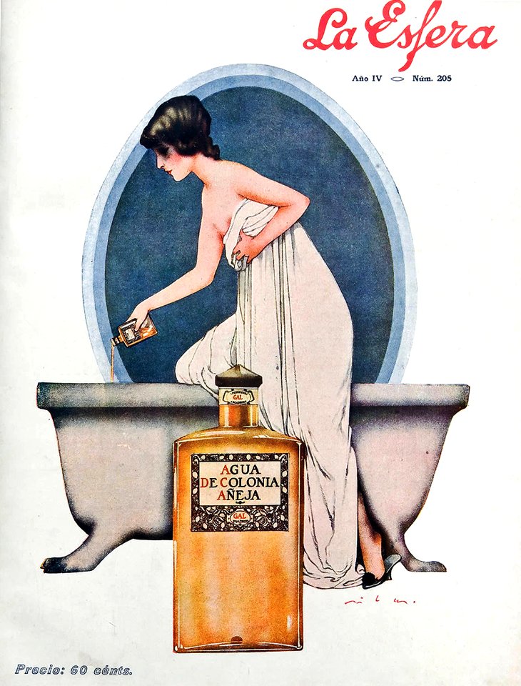 RIBAS MONTENEGRO, Federico. Cover of La Esfera, "Agua de Colonia Añeja", 1914.. Free illustration for personal and commercial use.