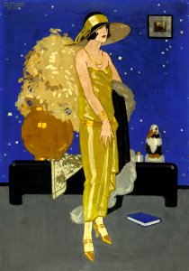 PENAGOS, Rafael de. [woman in gold dress] 1923.. Free illustration for personal and commercial use.