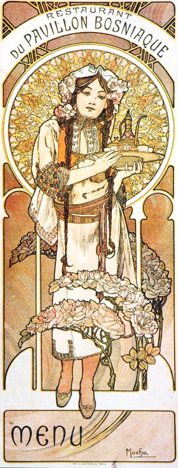 Alphonse Mucha - G1h Menu - Restaurant Du Pavillion Bosniaque, 1900.