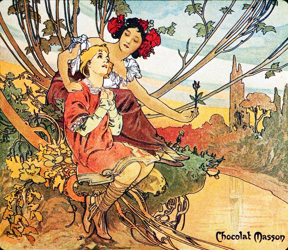 Alphonse Mucha - C9 Chocolat Masson/Chocolat Mexicain, Adolescence, 1897.