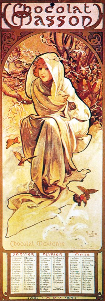 Alphonse Mucha - C3 Chocolat Masson/Chocolat Mexicain, Winter, 1896.