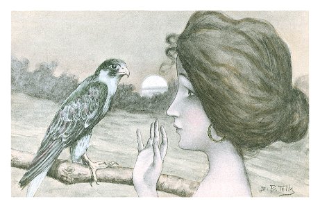 Art nouveau postcard by B Patella. Free illustration for personal and commercial use.