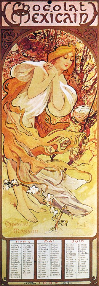 Alphonse Mucha - C3 Chocolat Masson/Chocolat Mexicain, Spring, 1896.