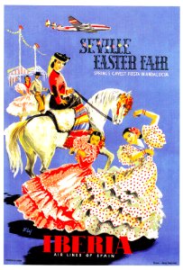 Seville, Easter Fair, Iberia Air Lines of Spain, c. 1950s.. Free illustration for personal and commercial use.