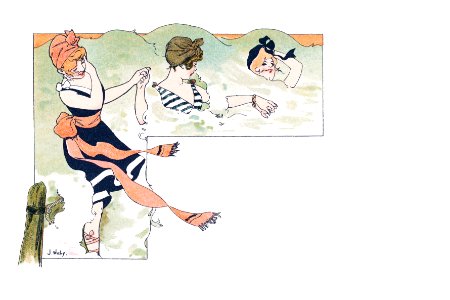 Bathing beauties postcard by Jacques Wély (1873-1910). Free illustration for personal and commercial use.