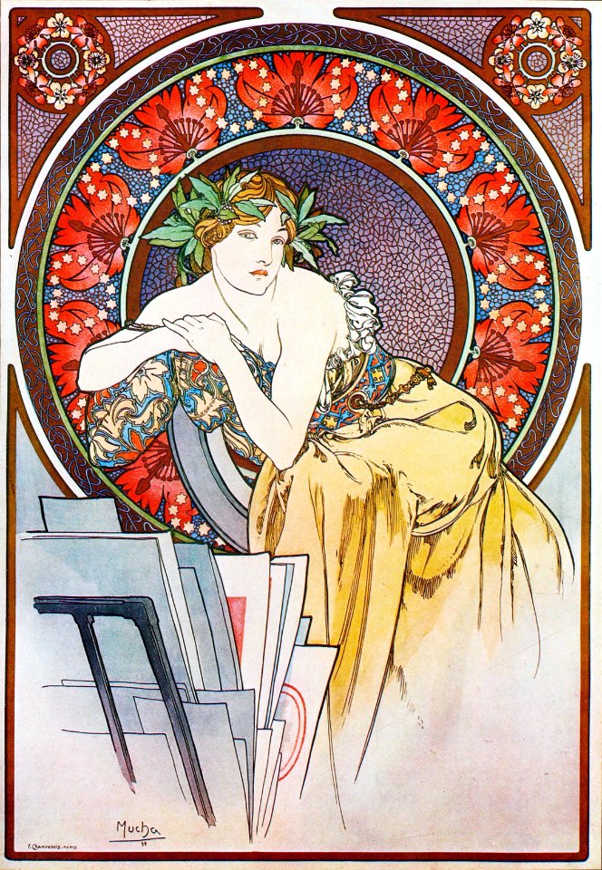 Alphonse Mucha - P25 Femme Au Carton A Dessins/Girl With Easel, 1898.