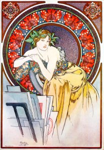 Alphonse Mucha - P25 Femme Au Carton A Dessins/Girl With Easel, 1898.