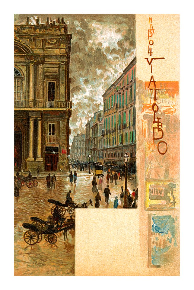 Via Toledo, Naples postcard. Free illustration for personal and commercial use.