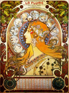 Alphonse Mucha - C4a La Plume/Zodiac, 1896.