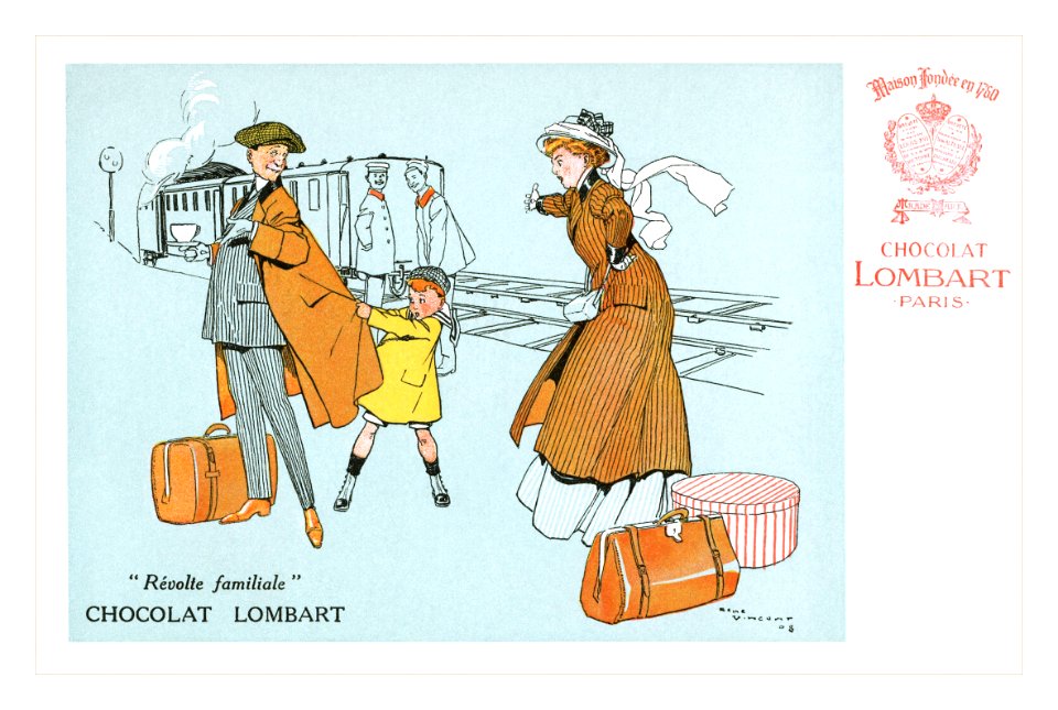 1908 Chocolat Lombart postcard. Free illustration for personal and commercial use.