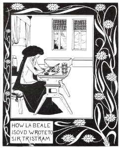 Aubrey Beardsley - How la Beale Isoud wrote to Sir Tristram. Free illustration for personal and commercial use.