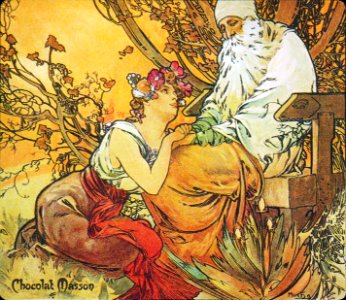 Alphonse Mucha - C9 Chocolat Masson/Chocolat Mexicain, Vieillesse/Old Age, 1897.