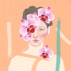 An Orchid Obsession woman. Free illustration for personal and commercial use.