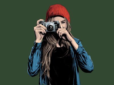Snapshot girl with camera. Free illustration for personal and commercial use.