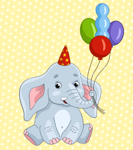 Birthday elephant. Free illustration for personal and commercial use.