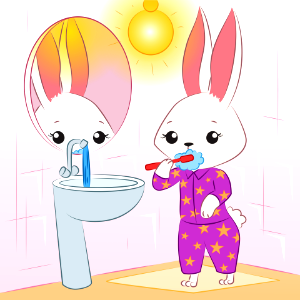 Bunny brushing teeth. Free illustration for personal and commercial use.