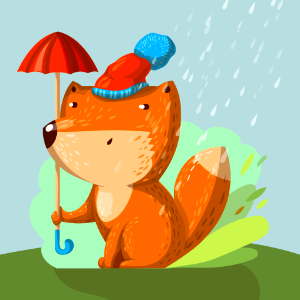 Fox with umbrella. Free illustration for personal and commercial use.