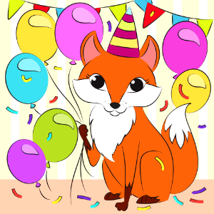 Fox's birthday. Free illustration for personal and commercial use.