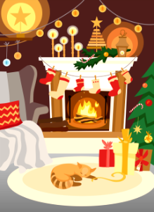 Christmas fireplace. Free illustration for personal and commercial use.