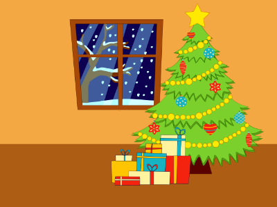 Christmas tree and presents. Free illustration for personal and commercial use.