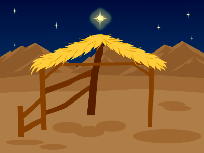 Nativity scene and stable. Free illustration for personal and commercial use.