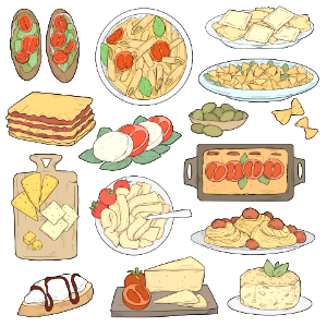 Italian food. Free illustration for personal and commercial use.