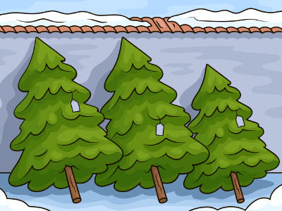 Cristmas trees in fair site. Free illustration for personal and commercial use.