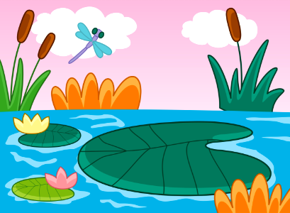 Lily pads adn reeds. Free illustration for personal and commercial use.