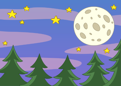 Evergreen trees night. Free illustration for personal and commercial use.