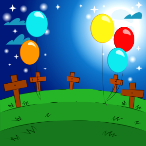 Graveyard night 13 baloons. Free illustration for personal and commercial use.