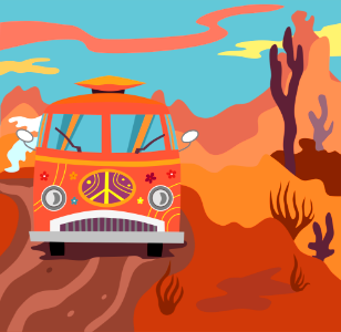 Hippie bus. Free illustration for personal and commercial use.