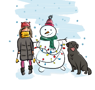 Girl dog snowman. Free illustration for personal and commercial use.