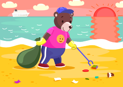 Bear cleanup the garbage. Free illustration for personal and commercial use.