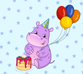 Birthday hippo. Free illustration for personal and commercial use.