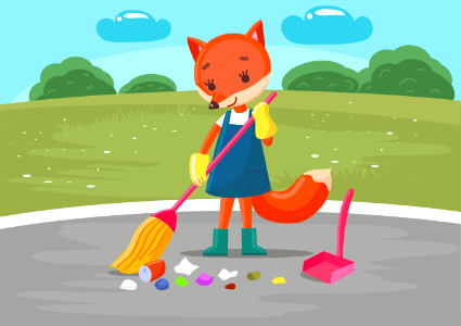 Fox cleanup the garbage. Free illustration for personal and commercial use.