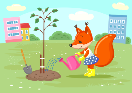 Squirell plant the tree. Free illustration for personal and commercial use.